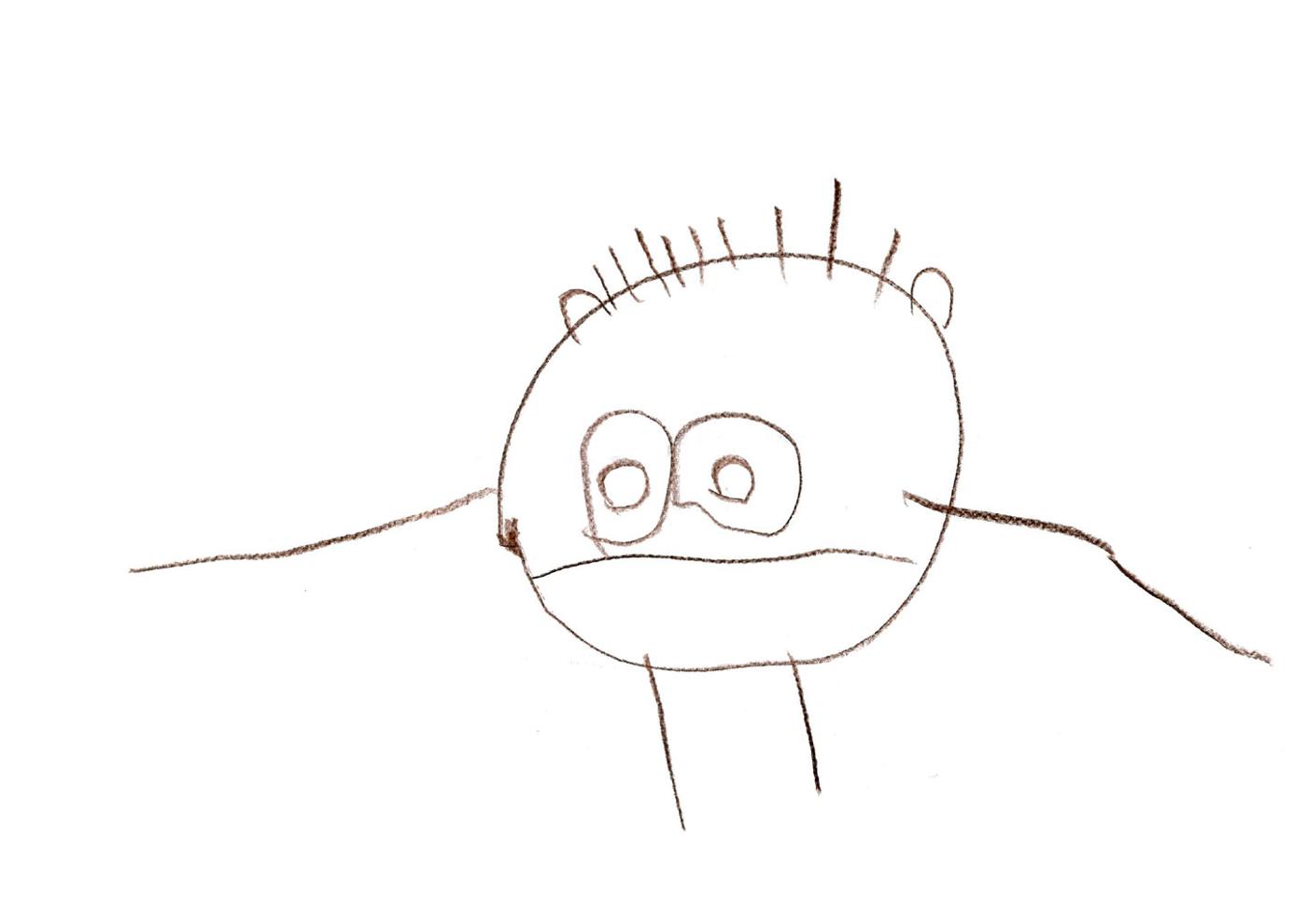 Desenho a giz de cera feito por uma criança de três anos